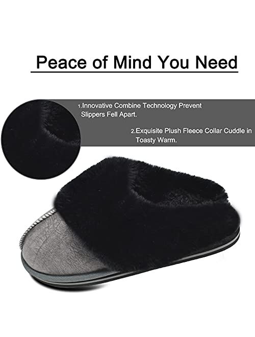KuaiLu Womens Fluffy Dual Memory Foam Slippers Ladies Cozy Arch Support Warm Scuff Slippers Slip on Comfy Winter House Shoes with Non-Slip Indoor Outdoor Hard Sole