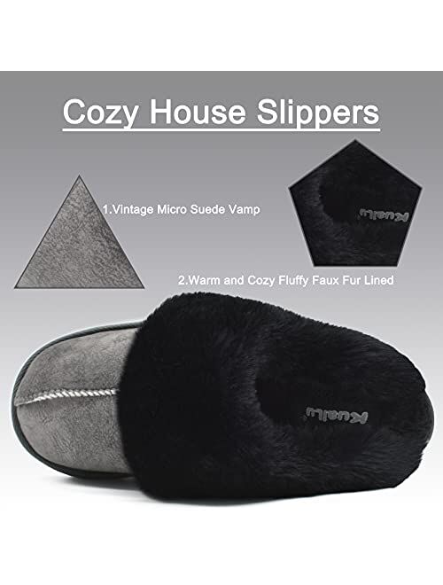 KuaiLu Womens Fluffy Dual Memory Foam Slippers Ladies Cozy Arch Support Warm Scuff Slippers Slip on Comfy Winter House Shoes with Non-Slip Indoor Outdoor Hard Sole