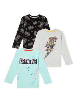 Boys Graphic Print Long Sleeve T-Shirts, 3-Pack, Sizes 4-10