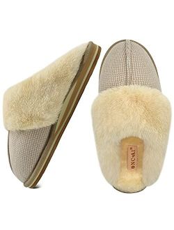 ONCAI Women Slippers, With Arch Support Cozy Plush Furry Fluffy Slip-On Indoor Outdoor Shoes