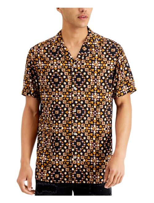 INC International Concepts Men's Regular-Fit Geo Gem-Print Camp Shirt, Created for Macy's
