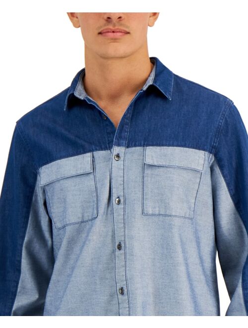 INC International Concepts Men's Two-Tone Denim Shirt, Created for Macy's