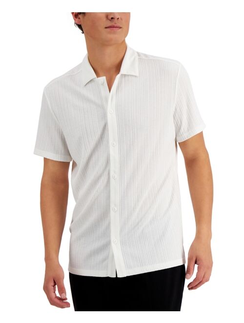 INC International Concepts Men's Rib Knit Button-Up Short-Sleeve Shirt, Created for Macy's