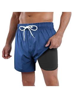 Mens Swim Trunks Compression Liner Quick Dry 5.5'' Swimwear Swim Shorts with Boxer Brief Lined