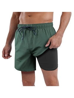Mens Swim Trunks Compression Liner Quick Dry 5.5'' Swimwear Swim Shorts with Boxer Brief Lined