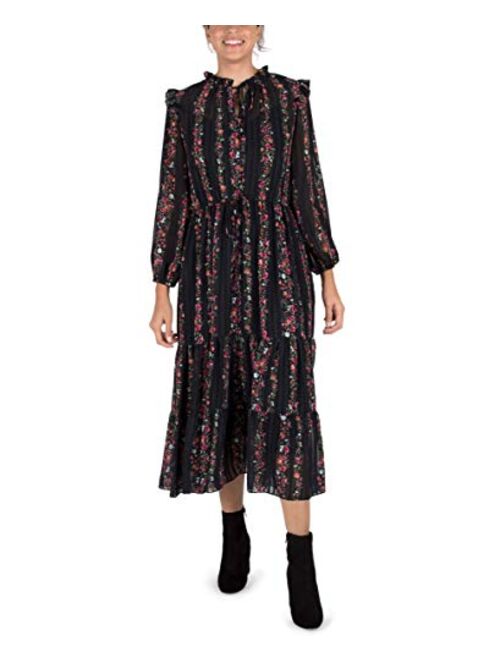 Julia Jordan Womens Long Sleeve Ruffle Drawstring Tiered Midi Dress