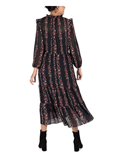 Julia Jordan Womens Long Sleeve Ruffle Drawstring Tiered Midi Dress