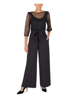 Mesh-Top Belted Jumpsuit