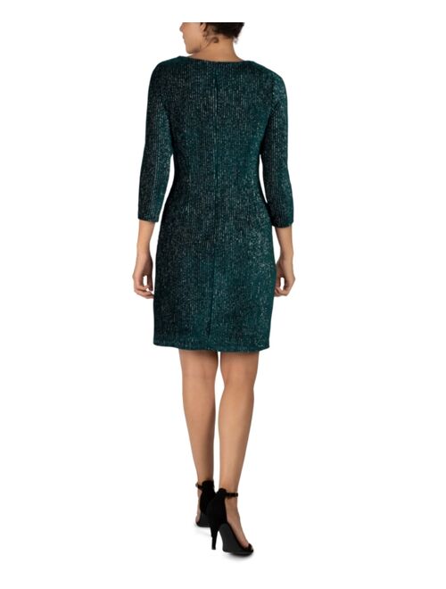 julia jordan 3/4-Sleeve Shiny Textured Velvet Sheath Dress