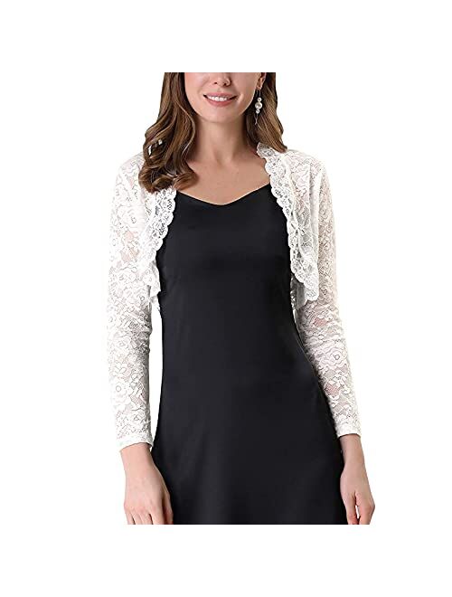 Argeousgor Women's Lace Shrug Bolero Cardigan Long Sleeve Open Front Sheer Floral Lace Crop Jacket