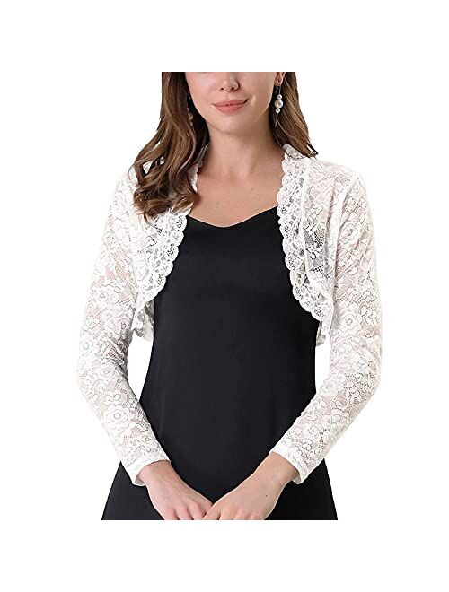 Argeousgor Women's Lace Shrug Bolero Cardigan Long Sleeve Open Front Sheer Floral Lace Crop Jacket