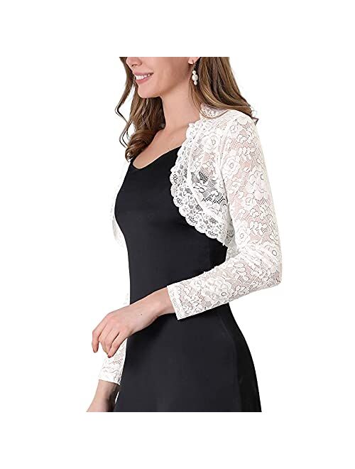 Argeousgor Women's Lace Shrug Bolero Cardigan Long Sleeve Open Front Sheer Floral Lace Crop Jacket