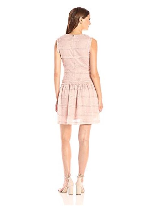 Julia Jordan Women's Detail On Sleeve Trim and All Over Lace Round Neck