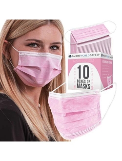 Salon World Safety - Face Masks 40 Boxes (2000 Masks) Breathable Disposable 3-Ply Protective PPE with Nose Clip and Ear Loops