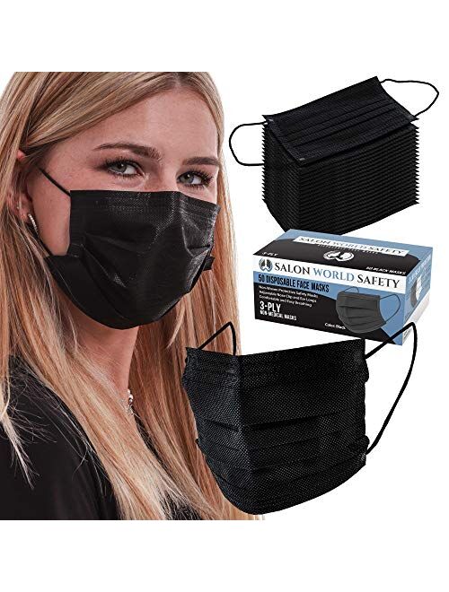 TCP Global Salon World Safety - Black Safety Face Masks Disposable 3-Ply PPE