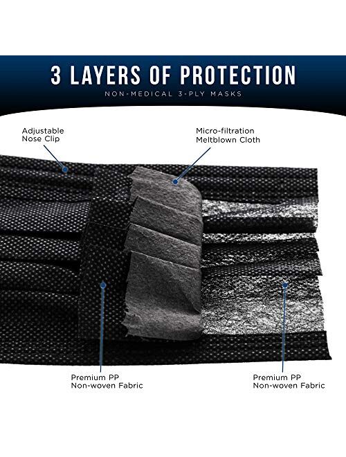 TCP Global Salon World Safety - Black Safety Face Masks Disposable 3-Ply PPE