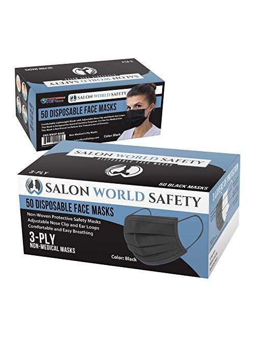 TCP Global Salon World Safety - Black Safety Face Masks Disposable 3-Ply PPE