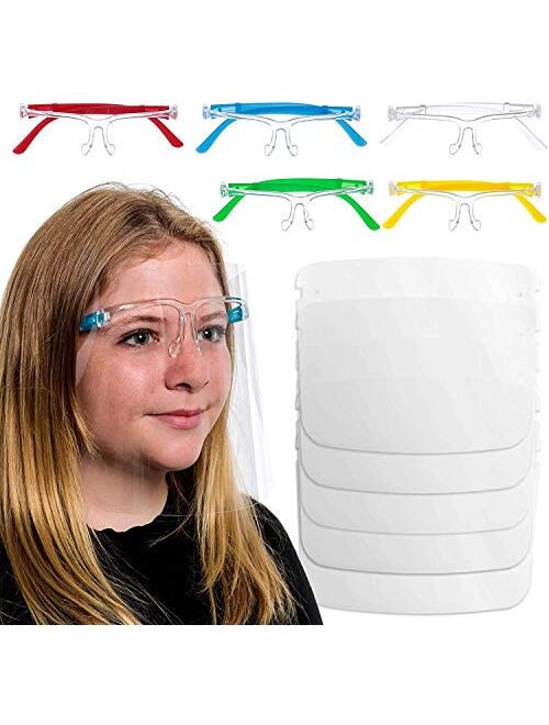TCP Global Salon World Safety Kids Face Shields with Glasses Frames (Pack of 10) - 5 Colors, 2 Each - Protective Children's Full Face Shields to Protect Eyes, Nose, Mouth