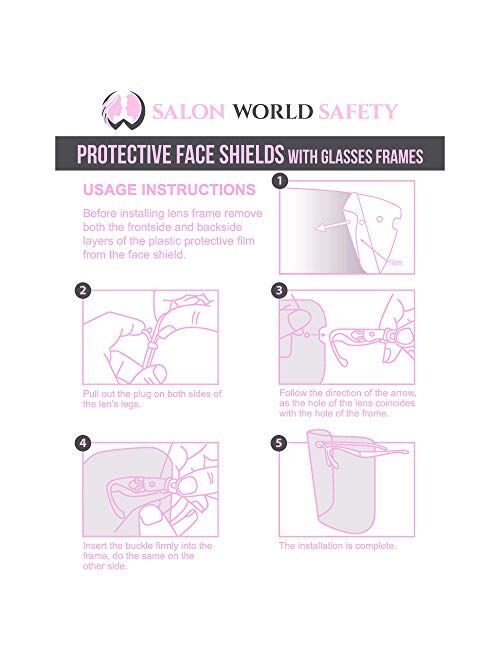 TCP Global Salon World Safety Face Shields with Pink Glasses Frames (Pack of 10) - Ultra Clear Protective Full Face Shields