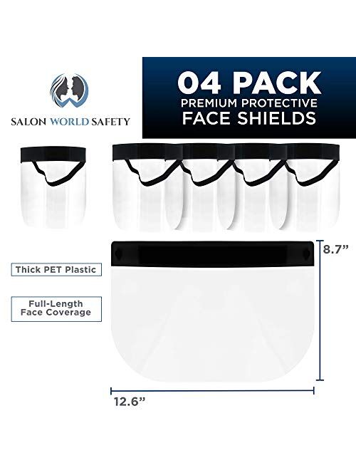 Tcp Global Salon World Safety Black Face Shields (Pack of 10) - Ultra Clear Protective Full Face Shields to Protect Eyes, Nose and Mouth - Anti-Fog PET Plastic, Elastic H