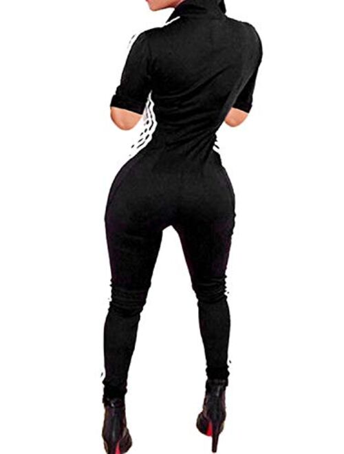 Bodycon4U Women Zipper Spandex Zentai Long Sleeve Unitard Bodysuit Jumpsuit Rompers Tracksuits One Piece Outfits S-XXL