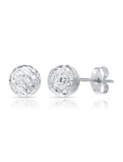 14k White Gold Diamond-cut Ball Stud Earrings