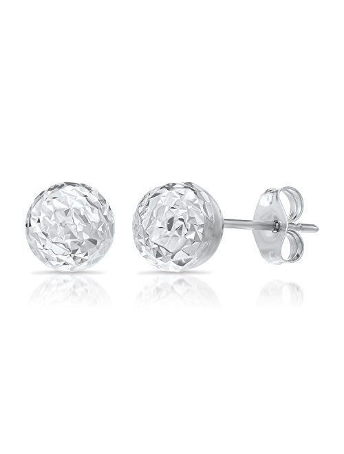 Tilo Jewelry 14k White Gold Diamond-cut Ball Stud Earrings