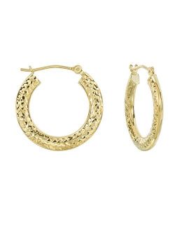 14k Yellow Gold Diamond-cut Flat Hoop Earrings (0.8" Diameter)