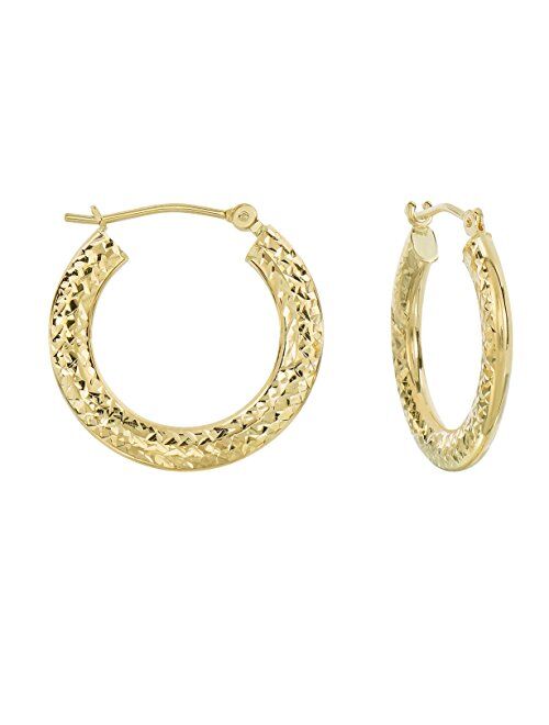 Tilo Jewelry 14k Yellow Gold Diamond-cut Flat Hoop Earrings (0.8" Diameter)
