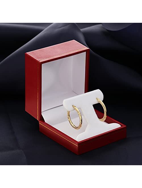 Tilo Jewelry 14k Yellow Gold Diamond-cut Flat Hoop Earrings (0.8" Diameter)