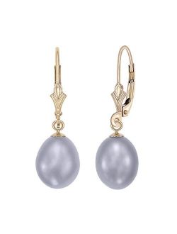 14k Yellow Gold Freshwater Cultured Pearl Leverback Drop Earring