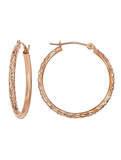Tilo Jewelry 14k Gold X-pattern Diamond-cut Round Hoop Earrings, 1'' Diameter