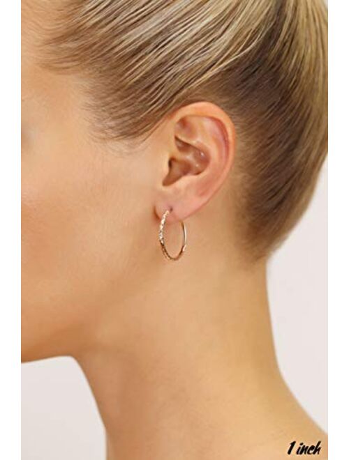 Tilo Jewelry 14k Gold X-pattern Diamond-cut Round Hoop Earrings, 1'' Diameter