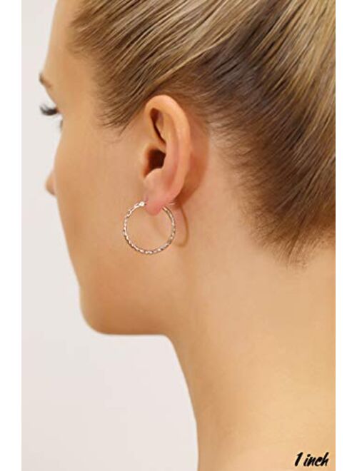 Tilo Jewelry 14k Gold X-pattern Diamond-cut Round Hoop Earrings, 1'' Diameter