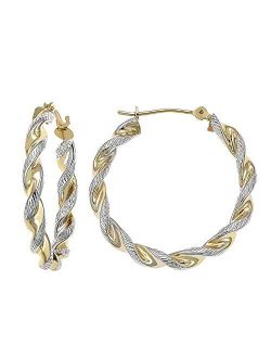 14k Gold Two-Tone Twisted Hoop Earrings