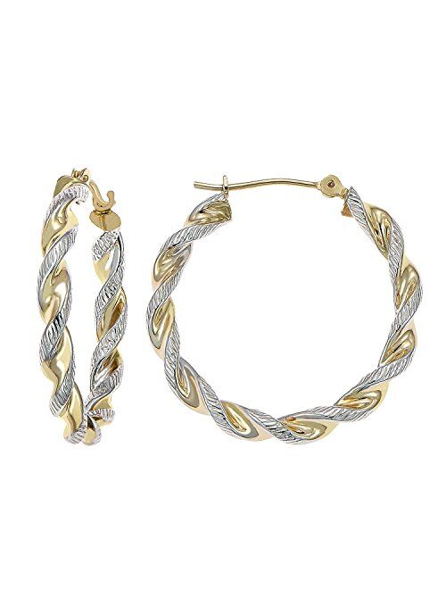 Tilo Jewelry 14k Gold Two-Tone Twisted Hoop Earrings