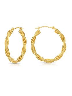 14k Yellow Gold Twisted Round Hoop Earrings 1'' Inch Diameter