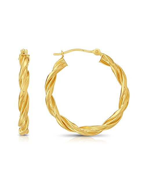Tilo Jewelry 14k Yellow Gold Twisted Round Hoop Earrings 1'' Inch Diameter