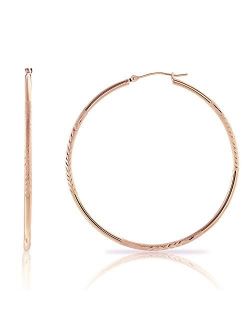 14k Gold Diamond-Cut Round Hoop Earrings, 2'' Diameter