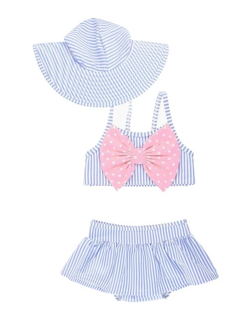 RuffleButts Toddler Girl's Skirted 2-Piece Bikini Swimsuit with Bow Swim Hat Set