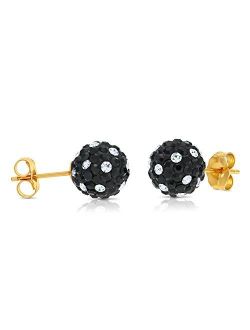 14k Yellow Gold 8mm Round Crystal Ball Stud Earrings with 14k Gold Pushbacks, Choice of Colors