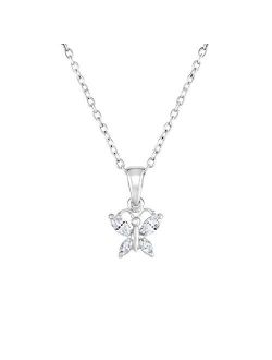 Sterling Silver Butterfly Pendant Necklace with Simulated Birthstone CZ for Girls, 16''