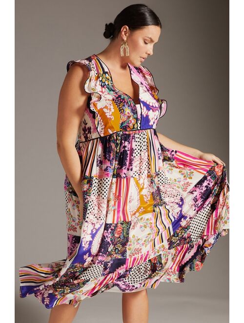 Anthropologie Ruffled Patchwork Midi Dress