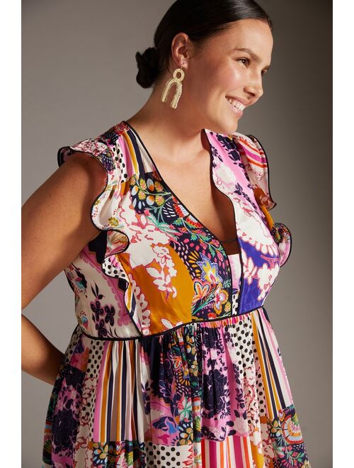 Anthropologie Ruffled Patchwork Midi Dress