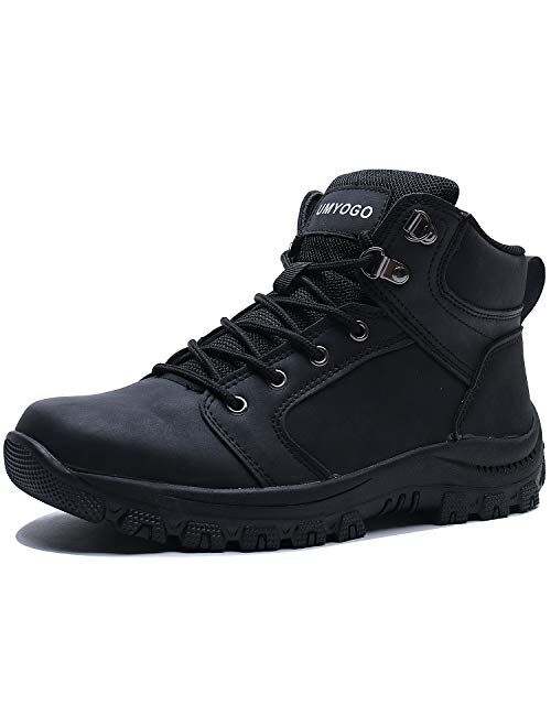 UMYOGO Mens Leather Snow Boots Ankle Sneakers High Top Waterproof Winter Shoes with Fur Lining