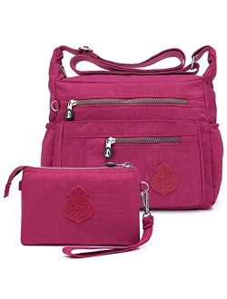 Crossbody Purses Bags for Women Lightweight Nylon Shoulder Handbags Travel Multi Pocket Messenger Bag