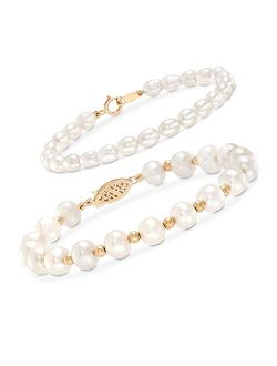 Mom & Me 4-7mm Cultured Pearl Bracelet Set Of 2 in 14kt Yellow Gold. 5.5 inches-7 inches