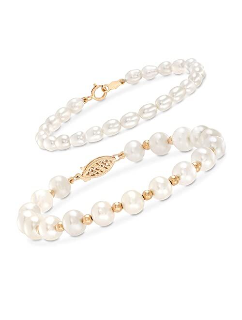 Ross-Simons Mom & Me 4-7mm Cultured Pearl Bracelet Set Of 2 in 14kt Yellow Gold. 5.5 inches-7 inches