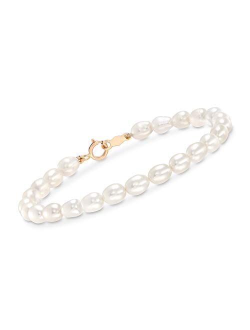 Ross-Simons Mom & Me 4-7mm Cultured Pearl Bracelet Set Of 2 in 14kt Yellow Gold. 5.5 inches-7 inches