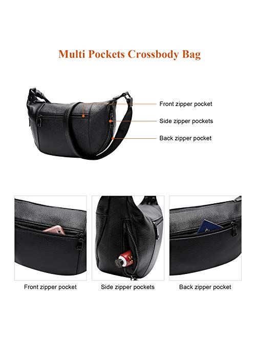 OVER EARTH Genuine Leather Crossbody Bag for Women Ladies Messenger Bag with Multi Pockets